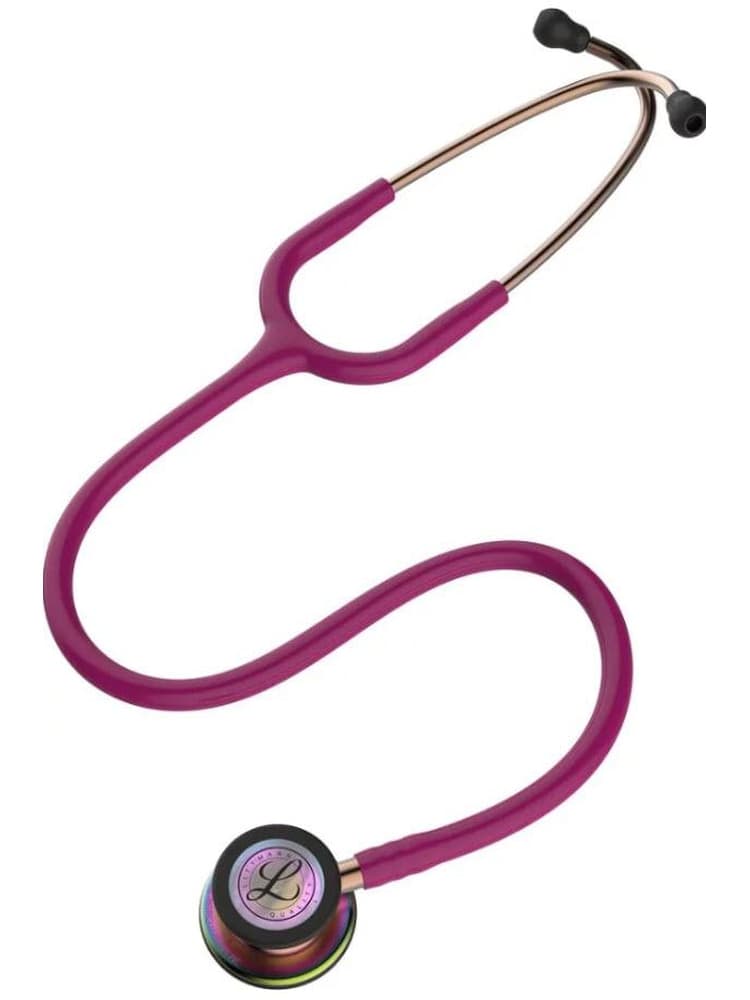 The 3M Littmann Classic III 27" Stethoscope in Raspberry Rainbow Finish featuring a construction that is latex free.