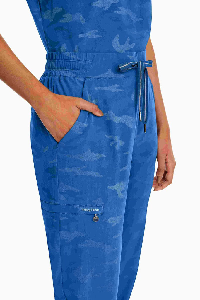 The Purple Label Women's Tate Camo Jogger in Royal Blue size XS featuring an elasticized hem.