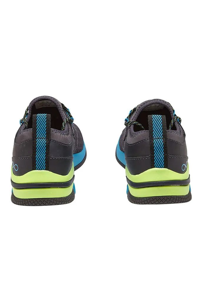 The back of the Infinity Women's Dart Premium Athletic Nursing Shoes in Neon Fade size 9 featuring bootstraps at the heel.