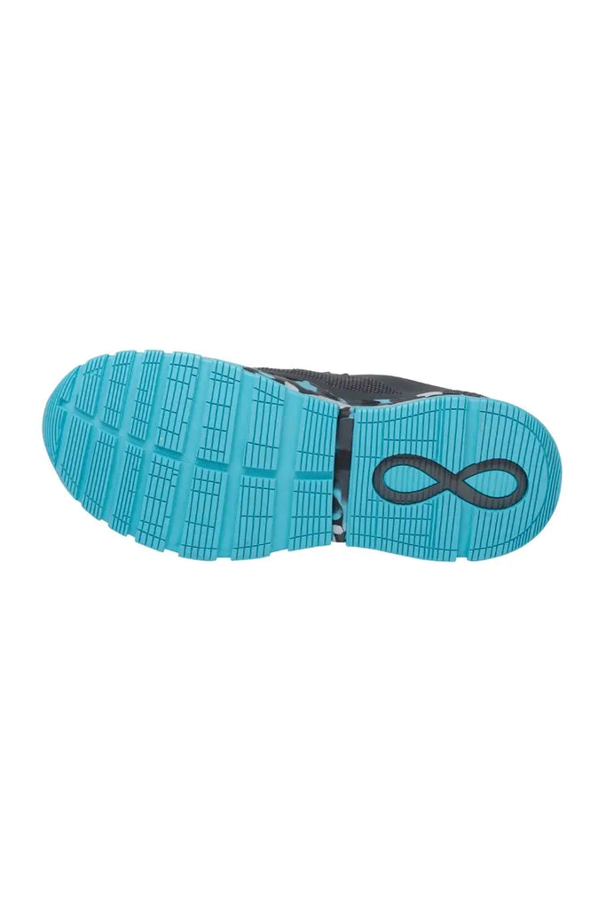 The bottom of the Infinity Women's Fly Athletic Nurse Shoe in Night Ocean featuring an oil and slip-resistant outsole with flex grooves