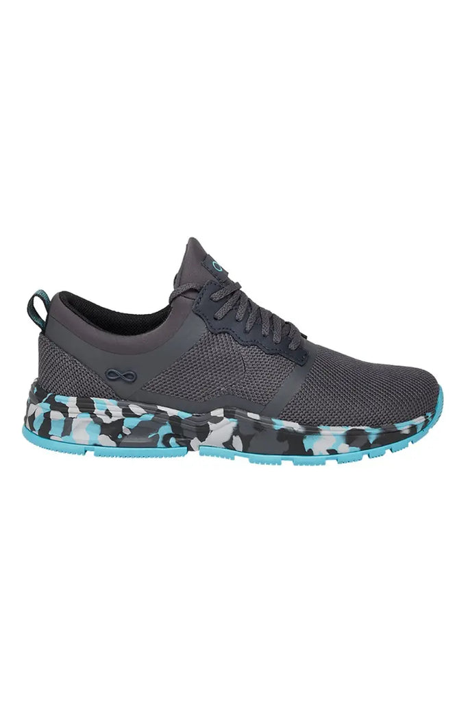 The outside of the Infinity Women's Fly Athletic Nurse Shoes in Night Ocean size 8 featuring the Infinity logo on the side.