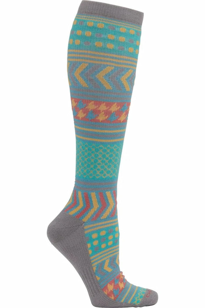 The Cherokee Women's Knee High Compression Socks in Tranquil featuring 15-20 mmHg of compression to provide a gentle squeeze that improves blood flow, helping prevent fatigue, swelling, and varicose veins.