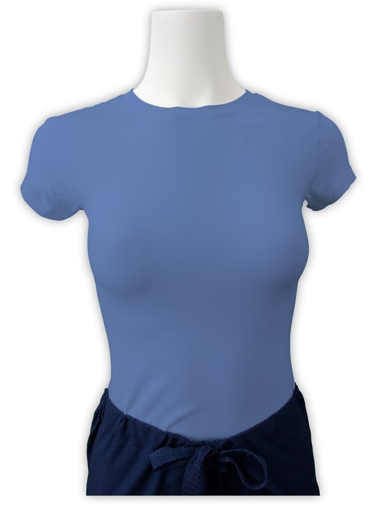 Mannequin wearing Flexibilitee women's Junior Cut Short Sleeve Crew Neck Tee in ceil size medium