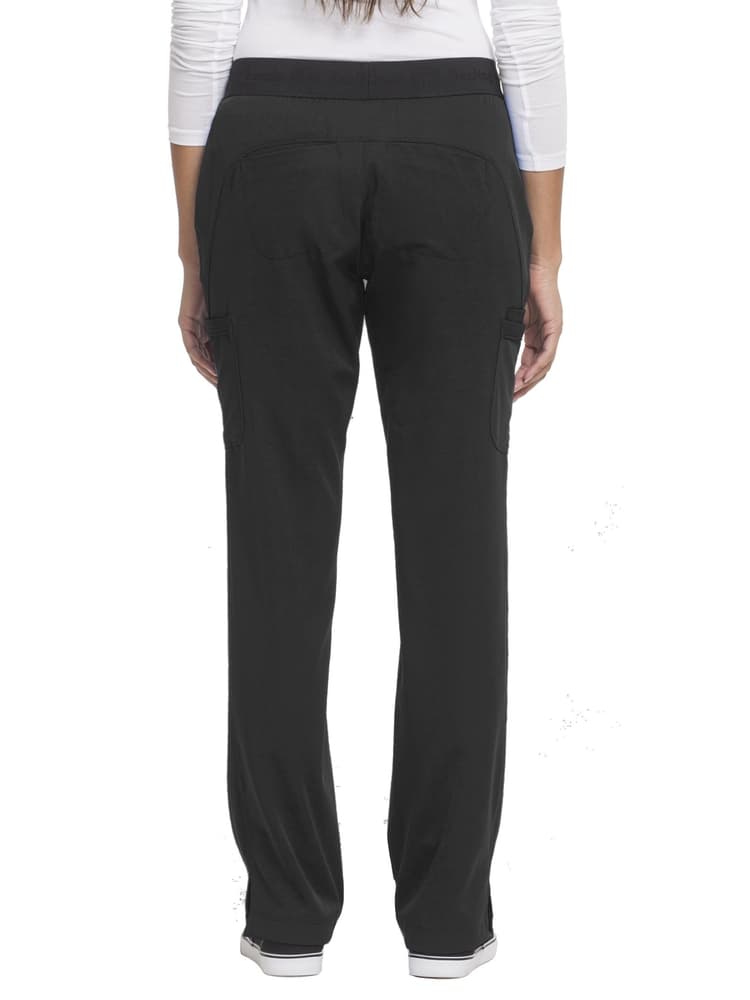 Back view of HH-Works Women's Straight Leg Yoga Scrub Pant in Black featuring a back yoke seam on a plain white background.