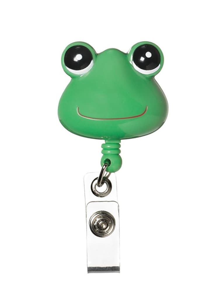 Prestige Medical Deluxe Retractzee ID Holder in green frog on a white background.