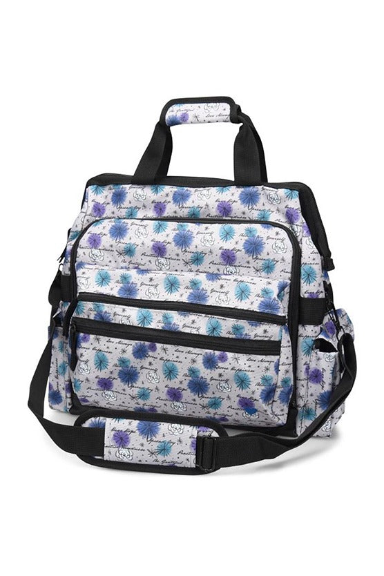 A front facing image of the Ultimate Medical Bag from NurseMates in "Mantra Woods" featuring heavy duty zippers & multiple compartments for maximum storage room.