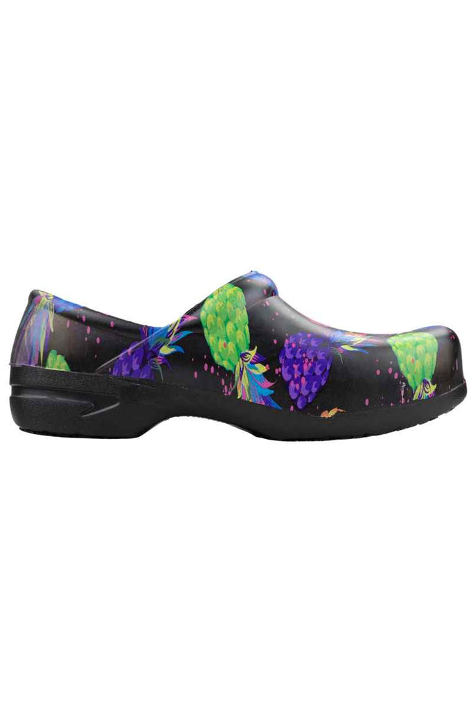 A picture of the side of a StepZ Women's Slip Resistant Nurse Clog in "Pineapple Paradise" size 7 featuring a heel height of 1.5".
