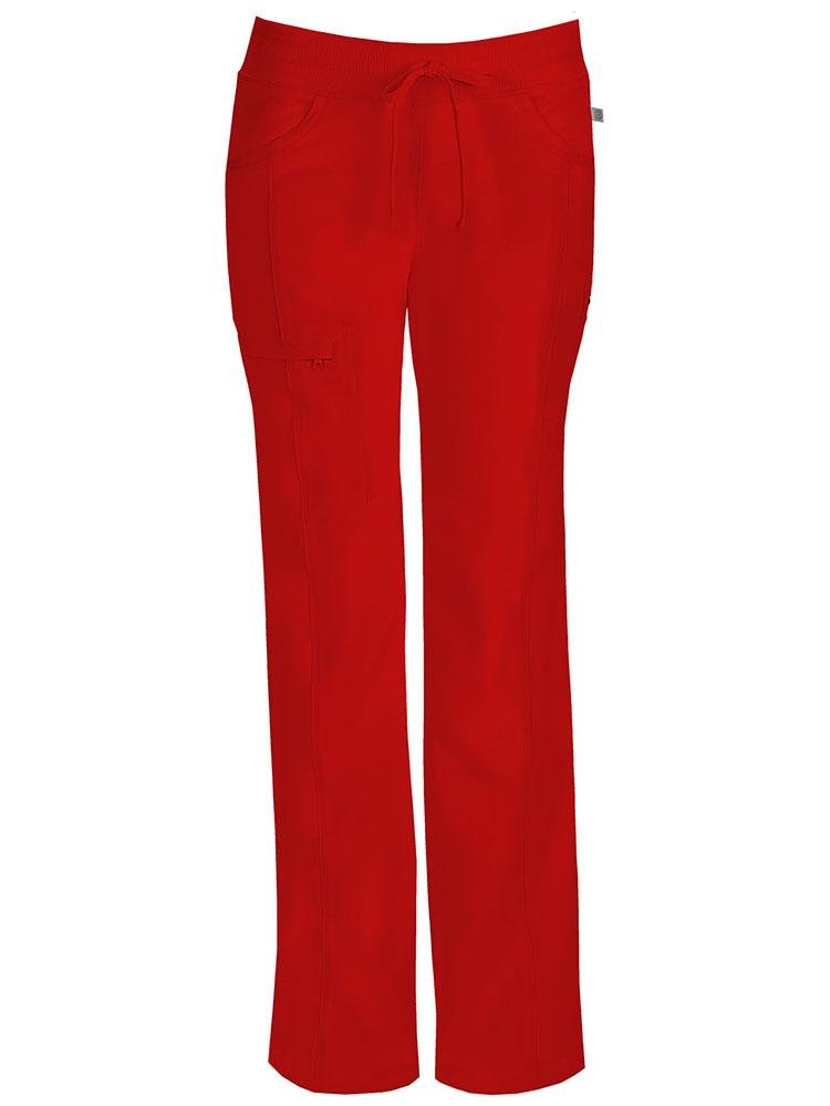 Cherokee Infinity Women's Low-Rise Straight Leg Scrub Pant in red featuring comfortable stretch poplin fabric