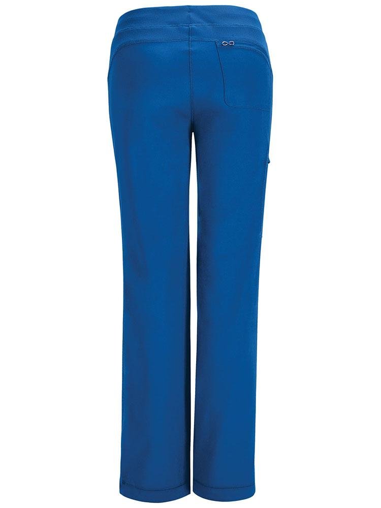 A backward facing image of the Cherokee Infinity Women's Low-Rise Straight Leg Scrub Pant in Royal size medium featuring a single back patch pocket.