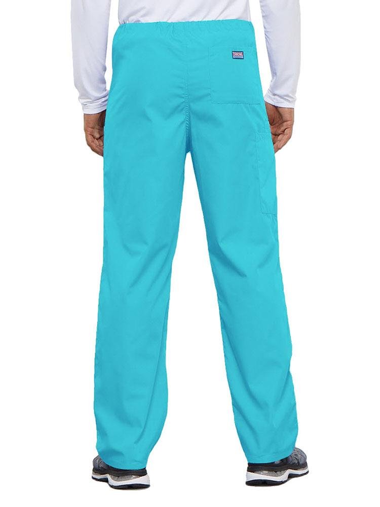 Cherokee Workwear Originals Unisex Drawstring Cargo Scrub Pant in turquoise featuring 1 back pocket