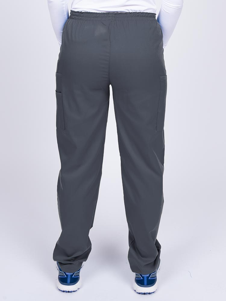 Nurse wearing an Epic by MedWorks Women's Elastic Waist Scrub Pant in pewter with an innovative stretch fabric designed to move with you all day.