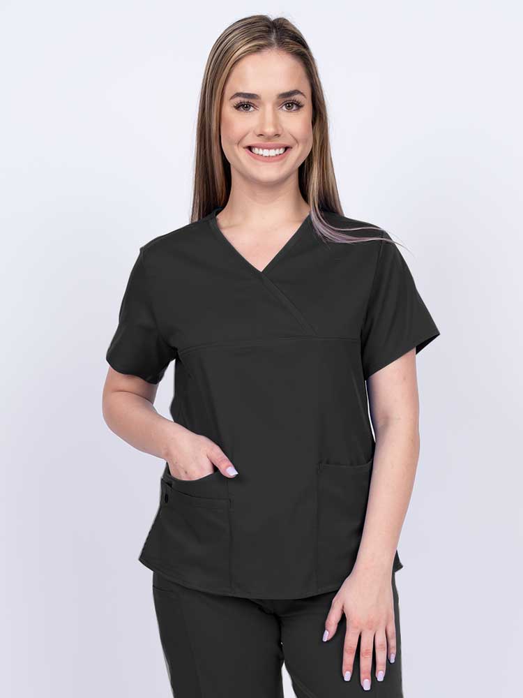 Epic By MedWorks Women's Y-Neck Scrub Top | Black – Scrub Pro Uniforms