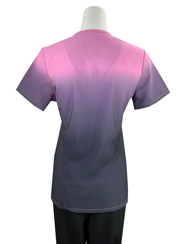 The back of the Luv Scrubs by MedWorks Ombre Scrub Top in Light Pink featuring a center back length of 25".