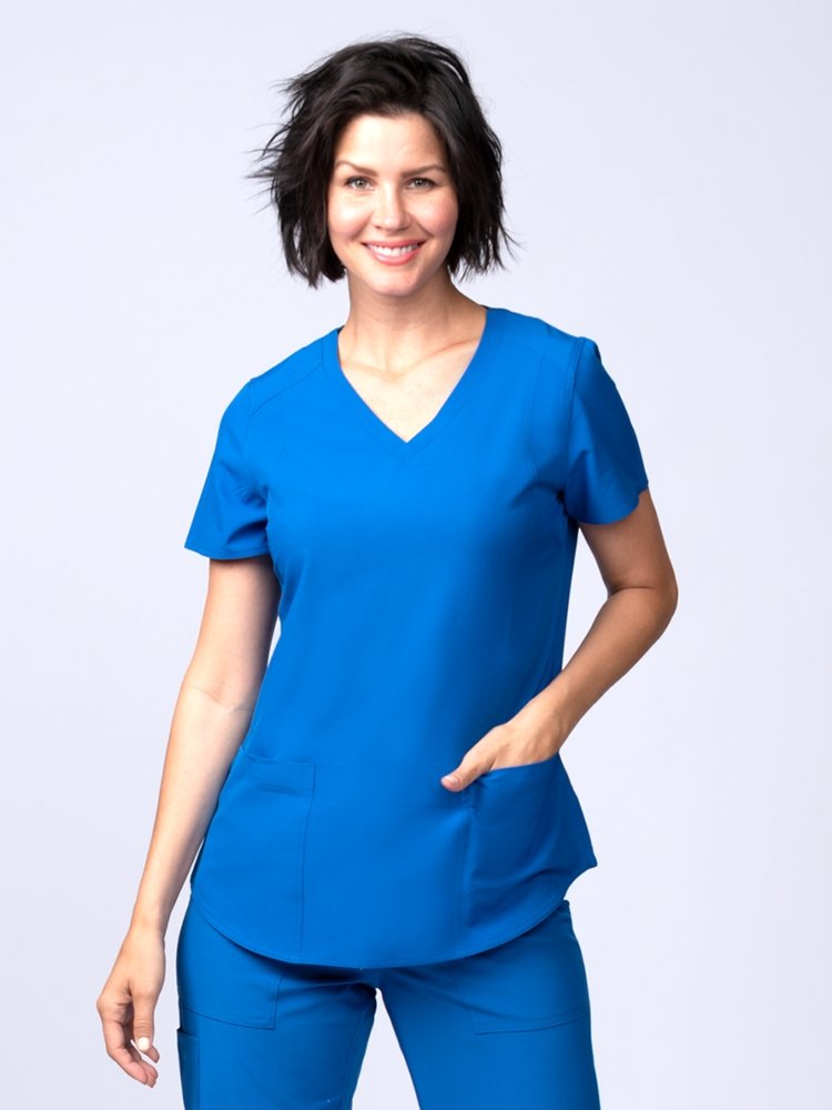 Meraki Sport Women's V-Neck Scrub Top in royal featuring 4-way stretch fabric for added mobility