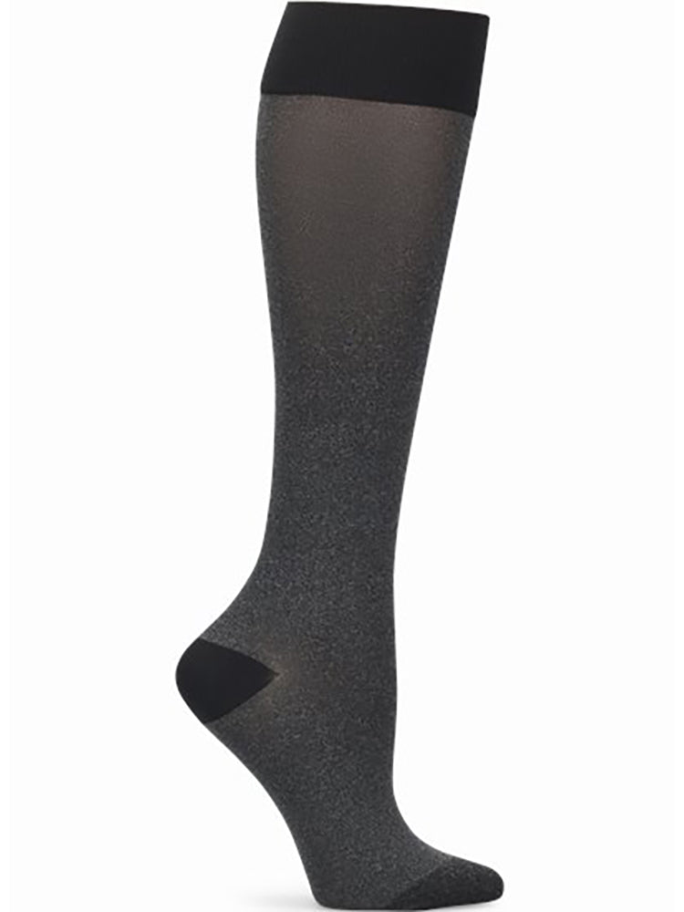A NurseMates Medical Compression Sock in "Charcoal Black" featuring a wide ribbed comfort welt top.