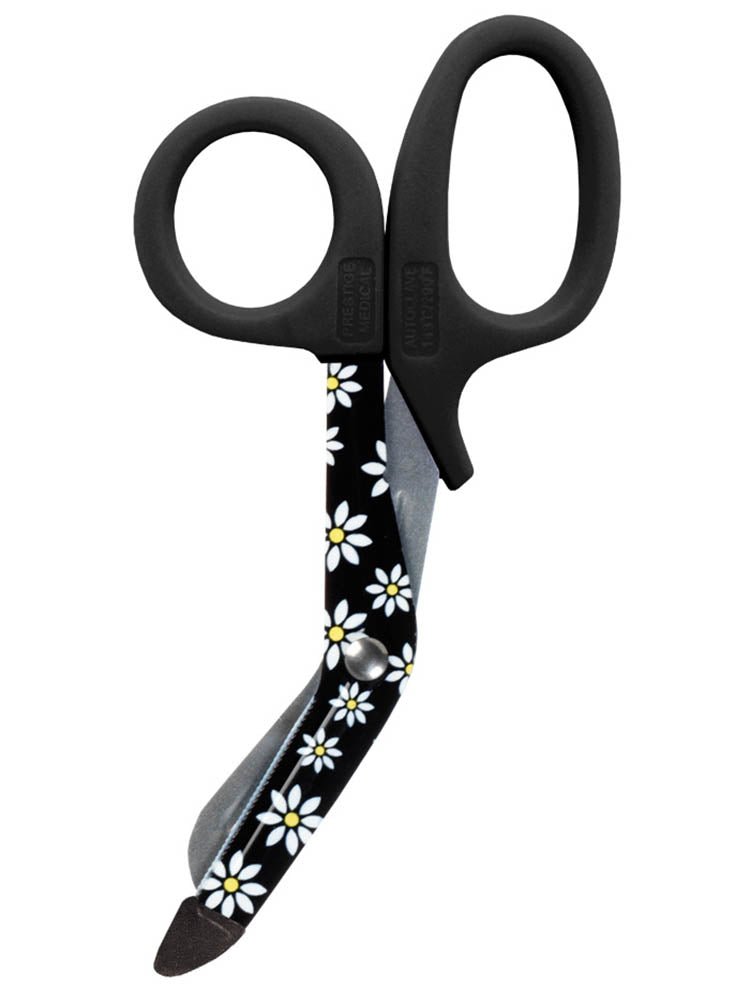 Prestige Medical 5.5" Stylemate Utility Scissors in "Daisies Black" print.
