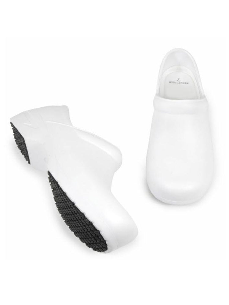 STEPZ Women's Slip Resistant Nurse Clogs in White featuring a memory foam removable footbed