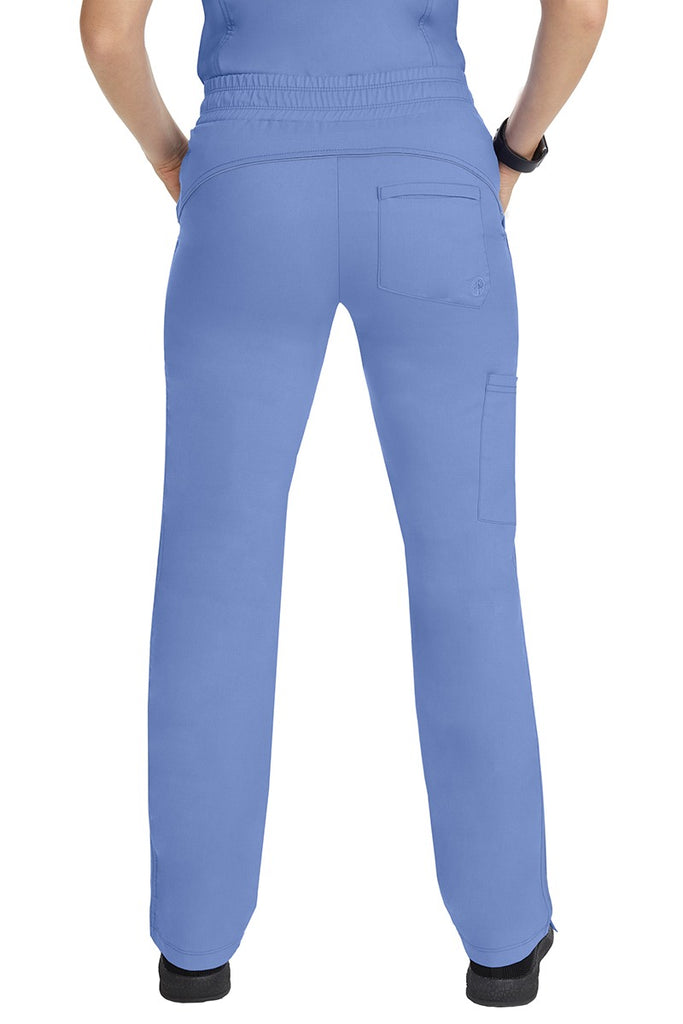A female healthcare worker wearing a pair of Purple Label Women's Tanya Drawstring Cargo Scrub Pants in Ceil featuring 1 back patch pocket for additional on the go storage needs.