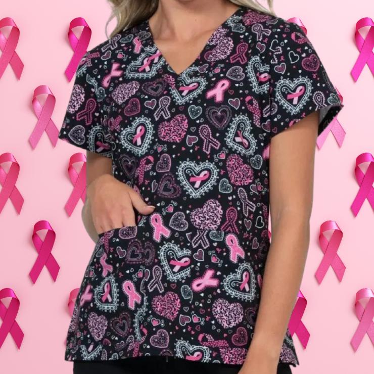 Breast Cancer Awareness Print Scrub Tops