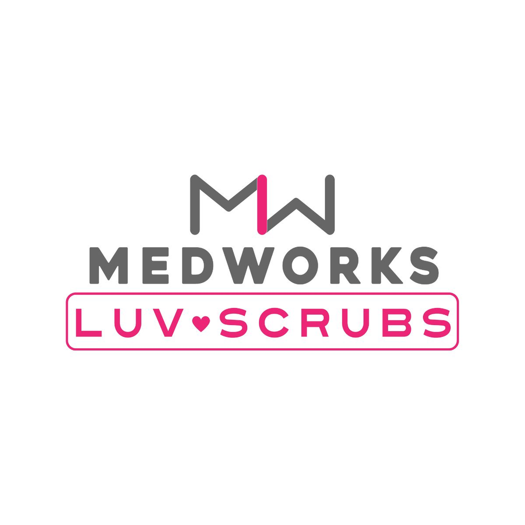Scrub Pro Uniforms exculsive MedWorks Luv Scrubs Logo.