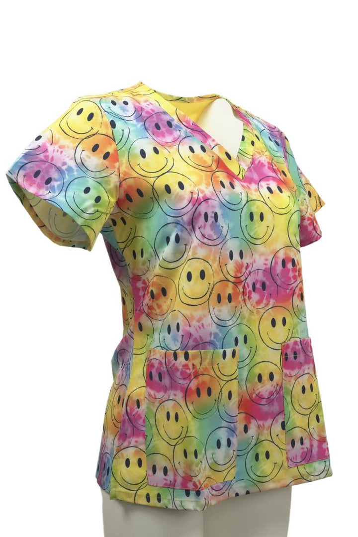 The right of the Meraki Sport Women's Print Top in Smiley Days featuring short sleeves.