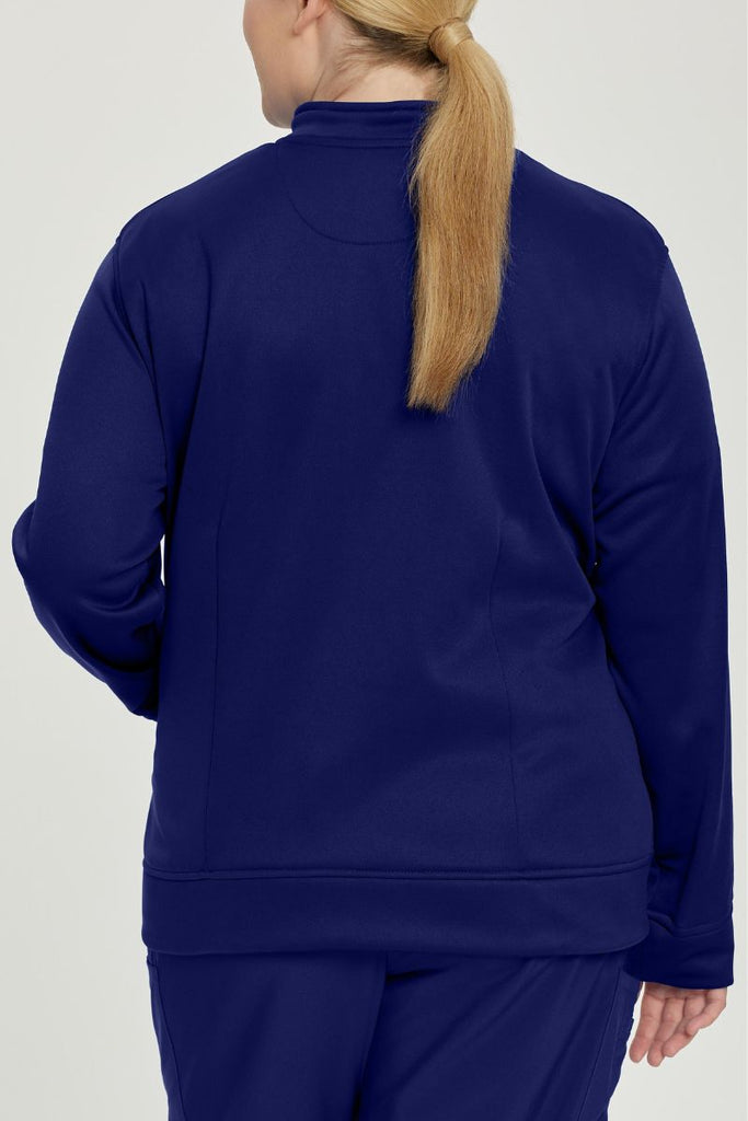 The back of the Urbane Performance Women's Zip-Up Scrub Jacket in Navy Blue featuring a center back length of 27".