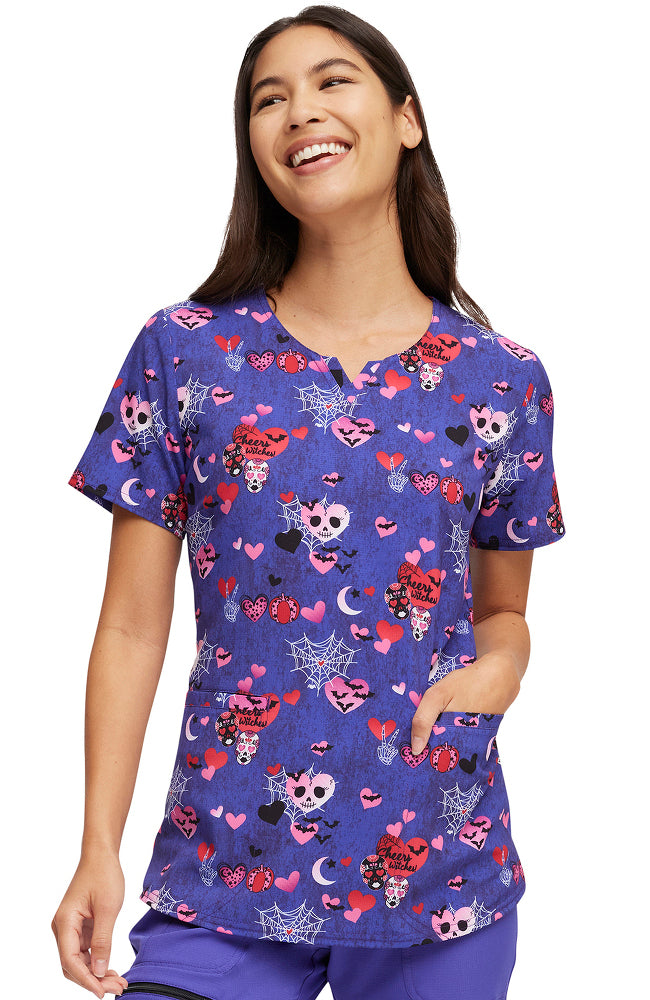 HeartSoul Women's V-Neck Print Scrub Top | Cheers Witches