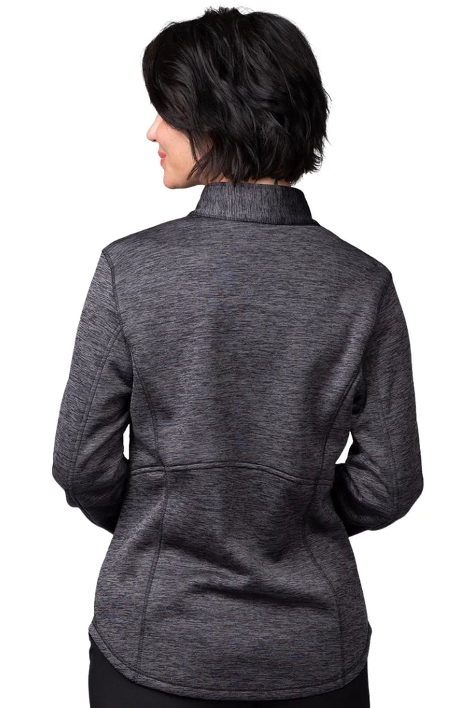 An image of the back of a Physician's Assistant wearing an Ava Therese Women's Bonded Fleece Jacket in Heather Grey size XL featuring stylish seaming throughout.