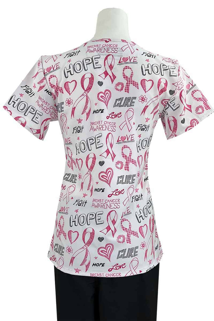 A Women's Breast Cancer Awareness Print Top from Essentials in "Breast Cancer Jett" featuring an easy care, quick drying fabric that prevents sagging.