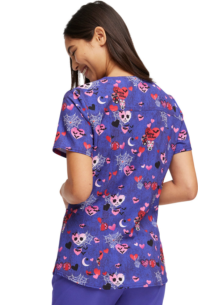 HeartSoul Women's V-Neck Print Scrub Top | Cheers Witches