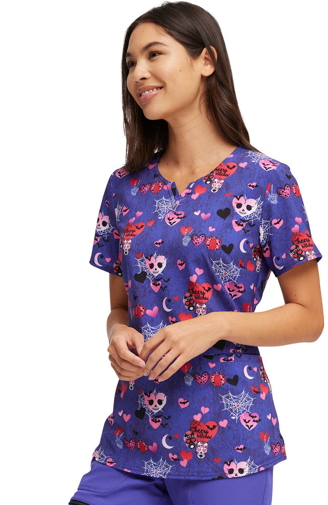 HeartSoul Women's V-Neck Halloween Print Scrub Top | Cheers Witches