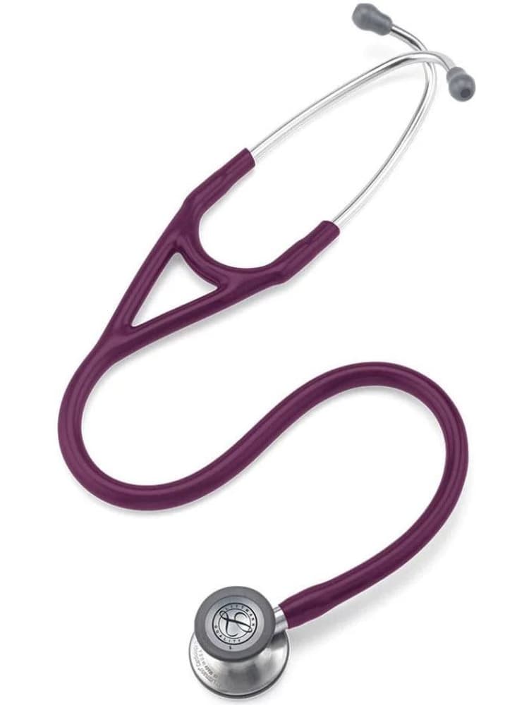 The 3M Littmann Cardiology IV 27" Stethoscope in plum featuring a tunable, dual-sided stainless steel chestpiece with open or closed bell.