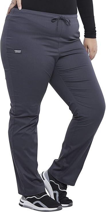 The right side of the Cherokee Unisex Pocketless Drawstring Pants in Pewter featuring a mid rise.