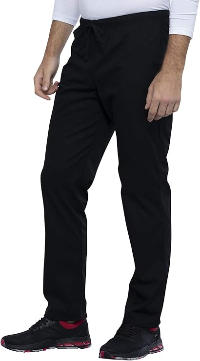 The left side of the Cherokee Unisex Pocketless Scrub Pants featuring a mid rise pant style.