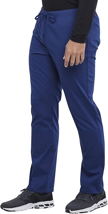 The side of the Cherokee Unisex Pocketless Drawstring pants in Navy Blue featuring a soft, breathable fabric.