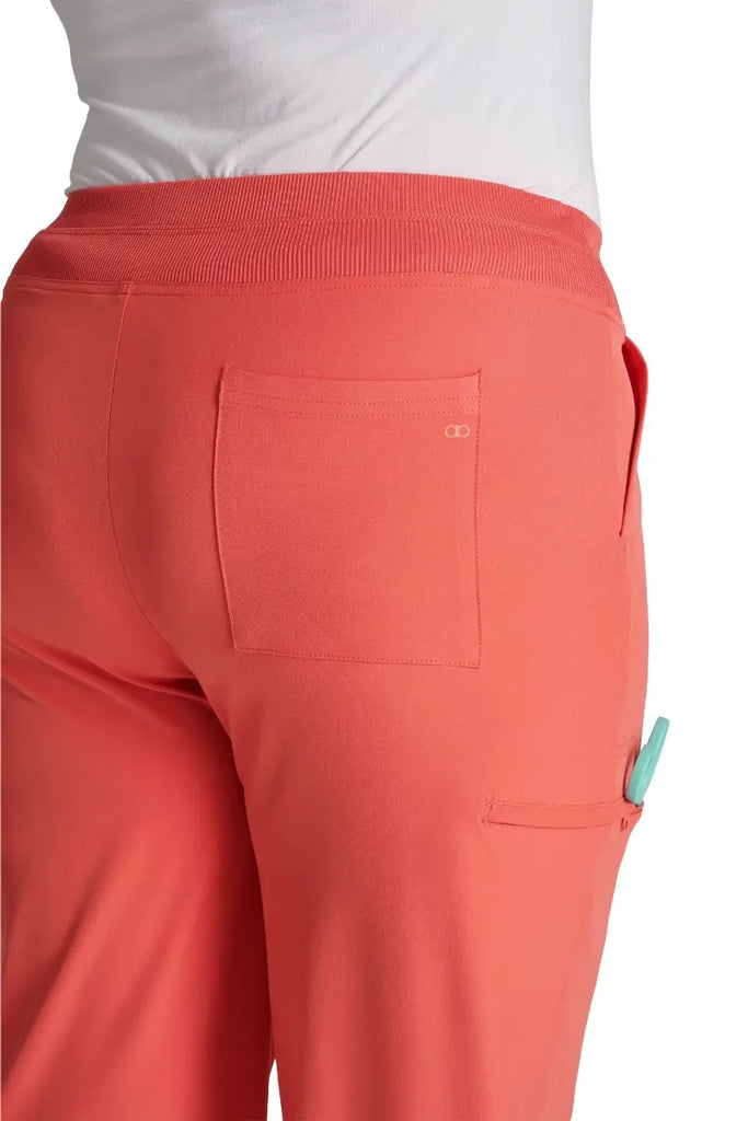 The back of the Allura Women's Wide Leg Scrub Pant featuring an interior elastic rib-knit waistband.
