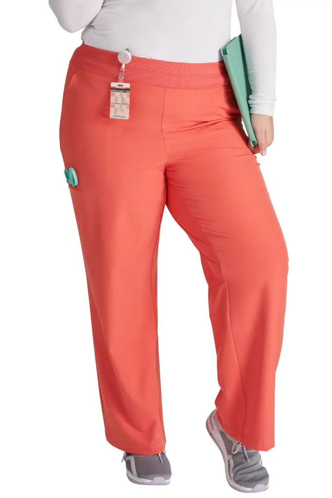 The Allura Women's Wide Leg Scrub Pant in Cayenne size XL Petite featuring a wide-leg design that provides ample room for movement.