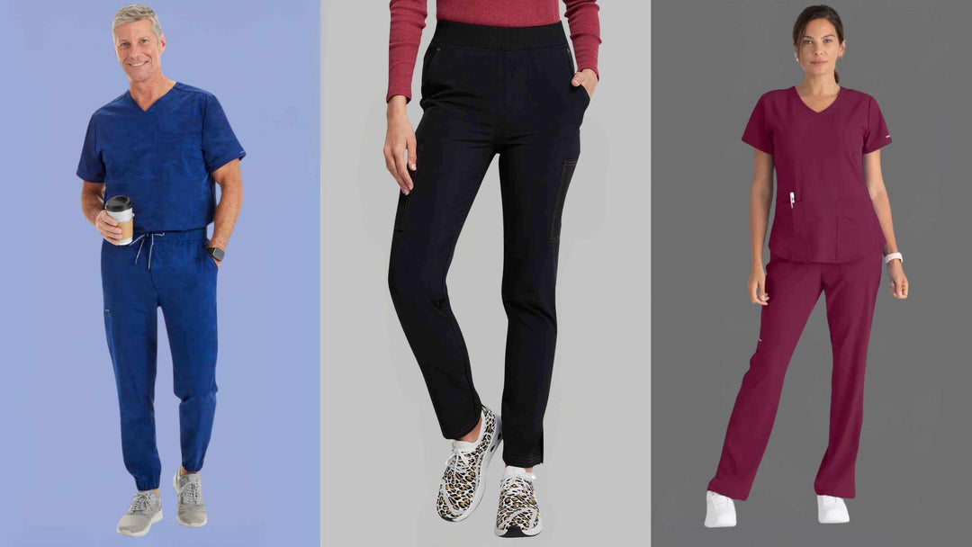 A group of nurses showcasing some of Scrub Pro's collection of 2XL Tall Scrub Pants.