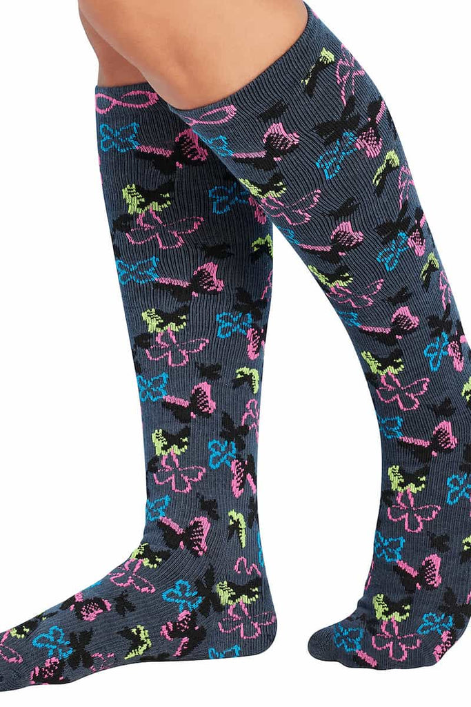 The side of the Infinity Women's Kickstart Compression Socks in Butterfly Bloom featuring a soft blended fabric made of bamboo, wool and polyester.