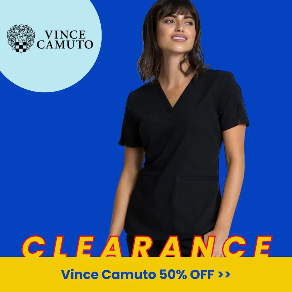 Vince Camuto Nursing Uniforms are on sale at Scrub Pro for 50% off while supplies last.