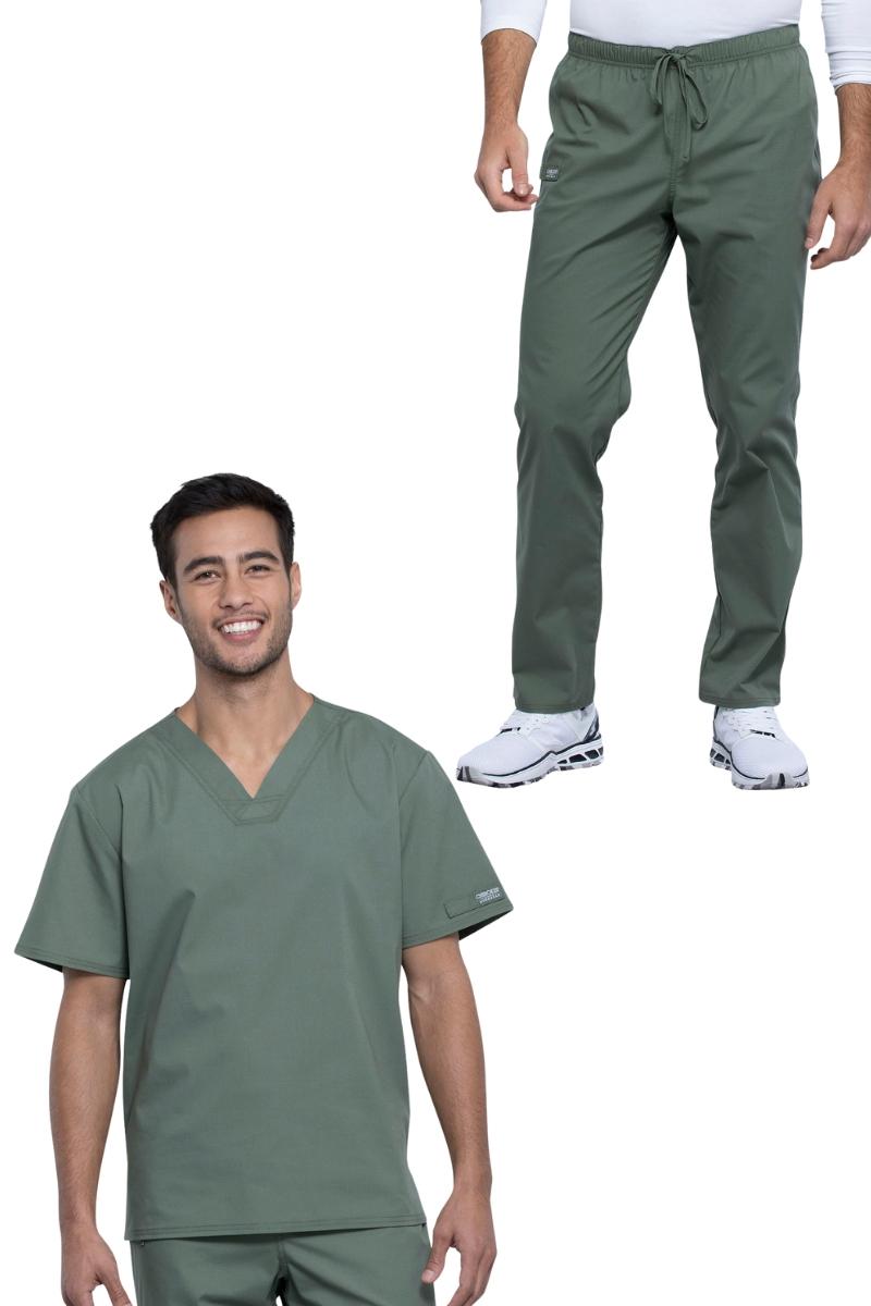 A male nurse showcasing the WW605 & WW125 in olive from Cherokee Workwear Professionals.