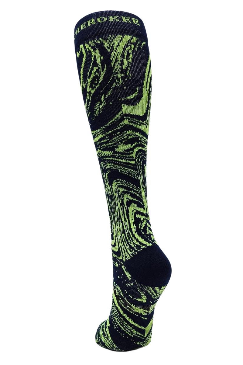 Back view of Cherokee Men's Compression Socks in black and neon green, highlighting arch support and design.