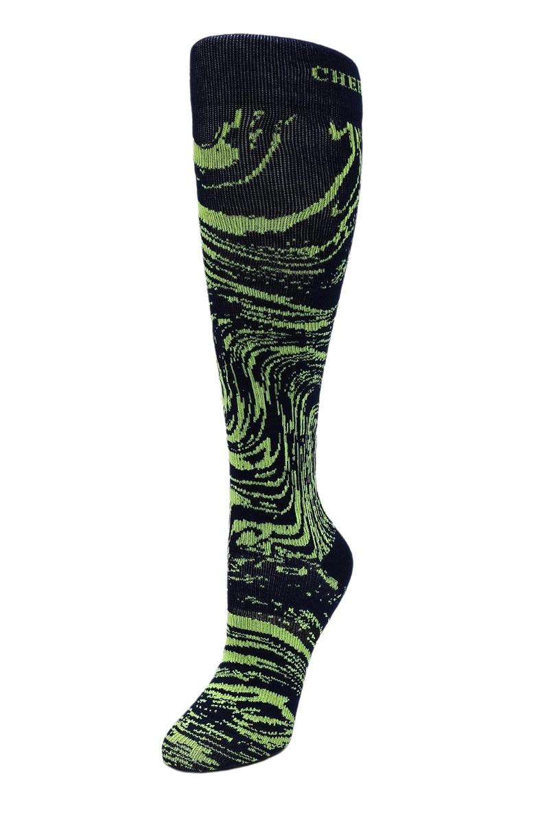 Side view of Cherokee Men's Compression Socks, showing knee-high length and intricate pattern.