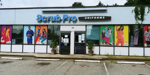 The Scrub Pro storefront at our Chesapeake Shopping Center location in Chesapeake, Virginia.