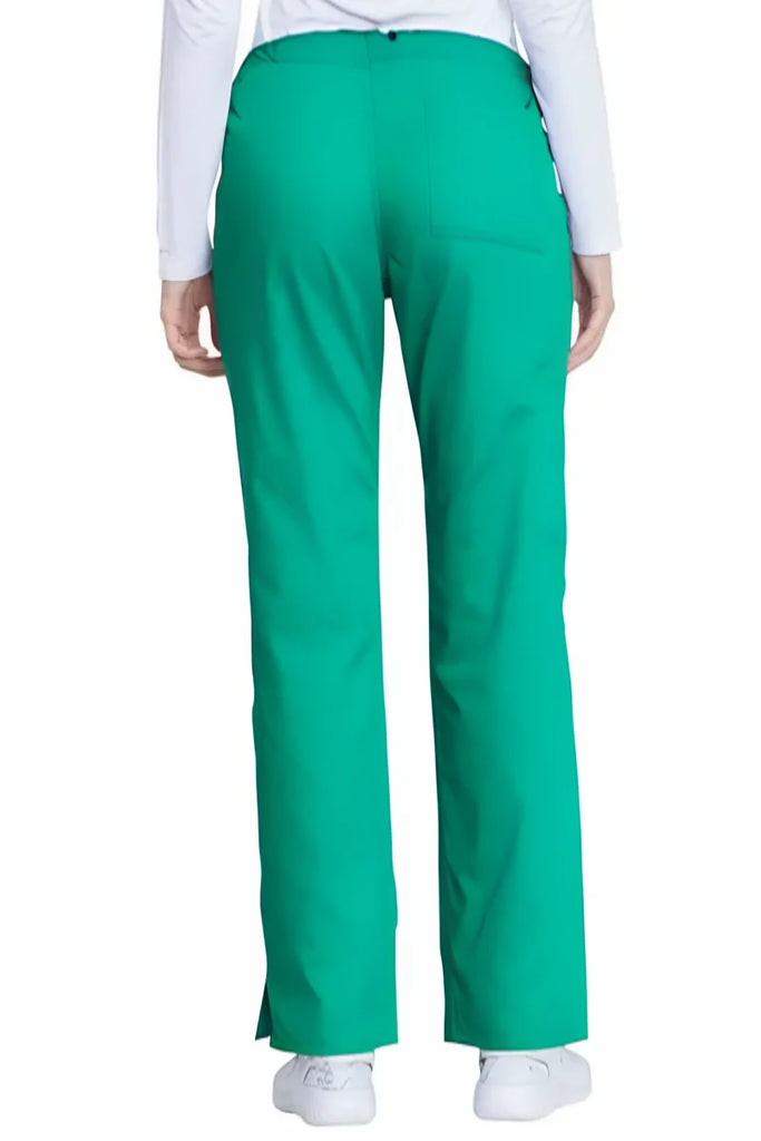 The back of the Dickies Industrial Women's Drawstring Scrub Pants in Surgical Green size 2XL featuring side slits for additional range of motion.