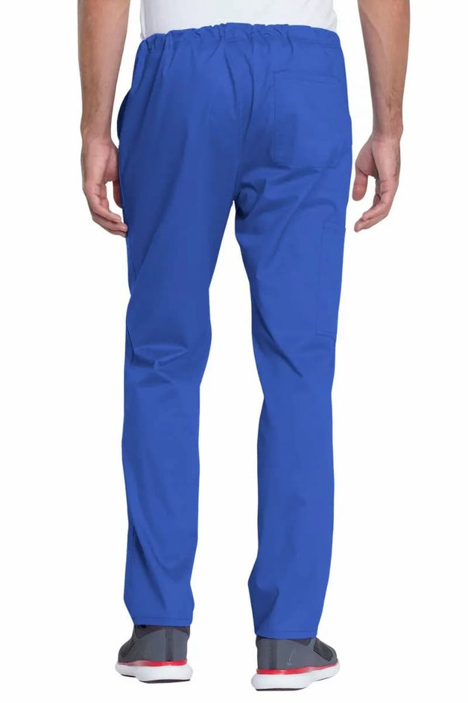 The back of the Dickies Industrial Unisex Mid Rise Scrub Pants in Royal Blue size 3XL featuring a functional drawstring that allows for a comfortable and secure all day fit.