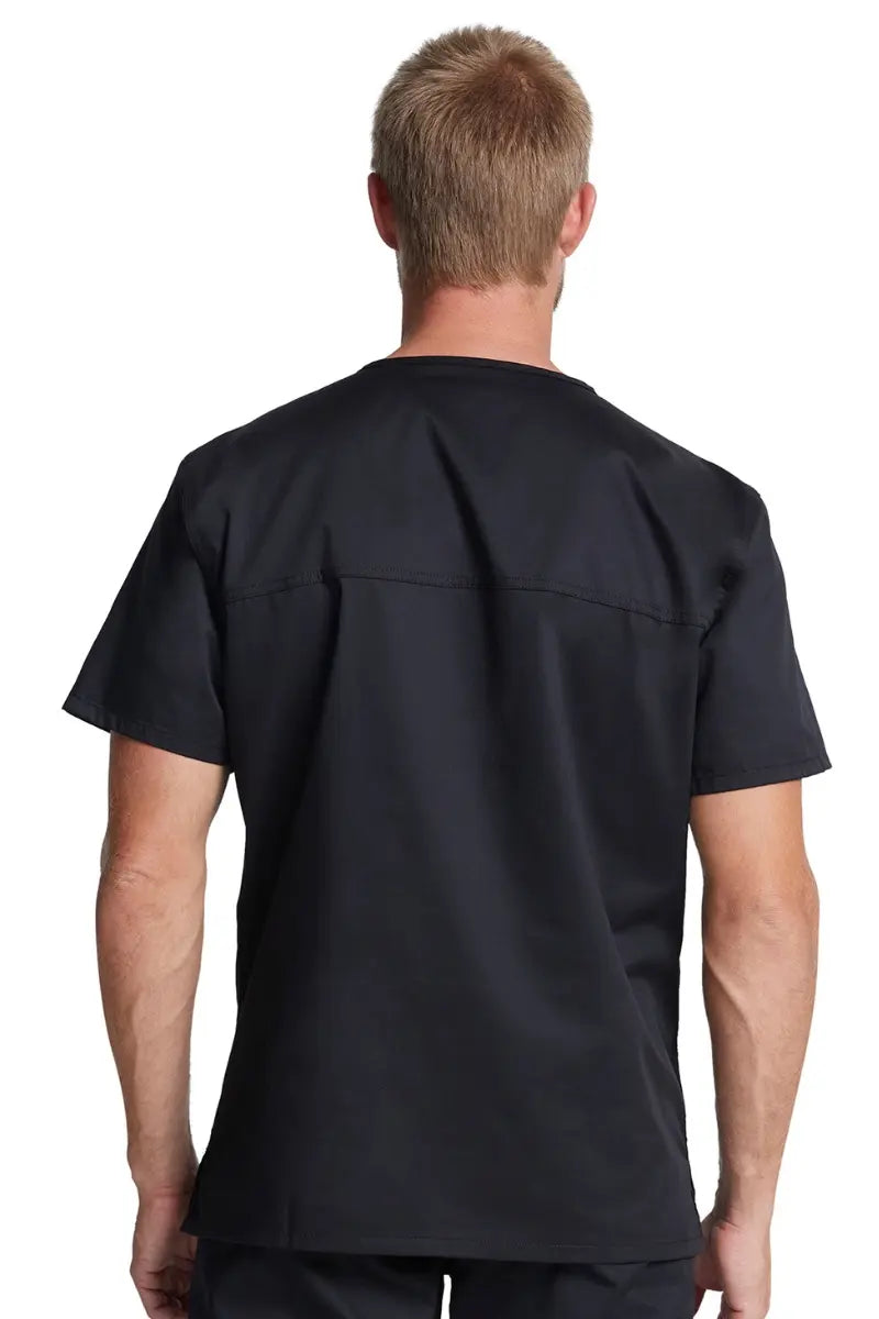 The back of the Dickies Industrial Unisex Tuckable V-Neck Scrub Top in Black featuring a center back length of 29".