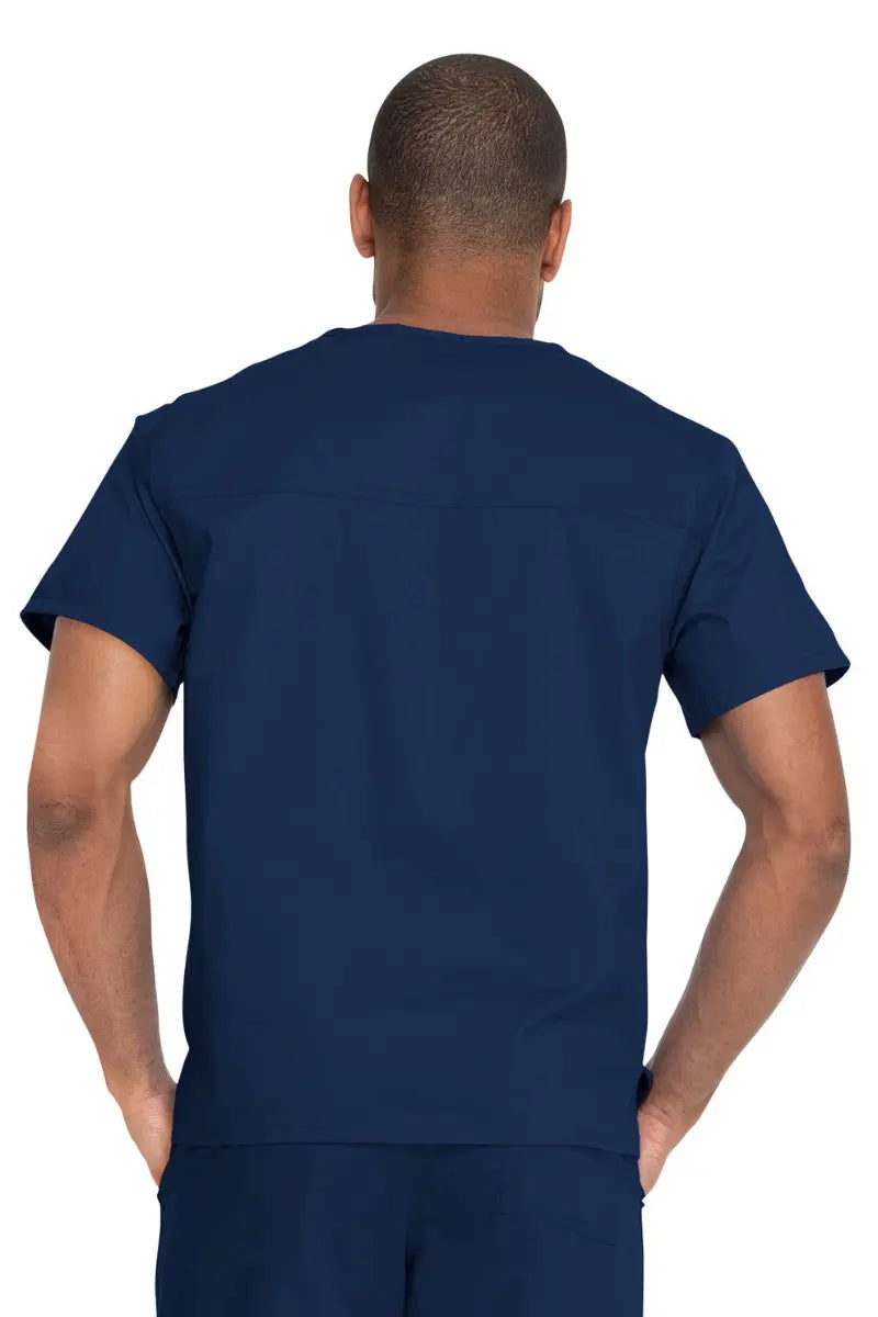 The back of the Dickies Industrial unisex V-Neck Scrub Top in Navy Blue size 3XL featuring a center back length of 26.5".