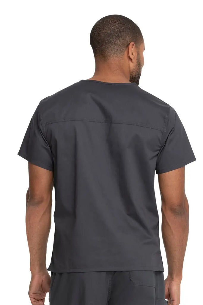 The back of the Dickies Industrial Unisex V-Neck Scrub Top in Pewter size 3XL featuring a center back length of 26.5".