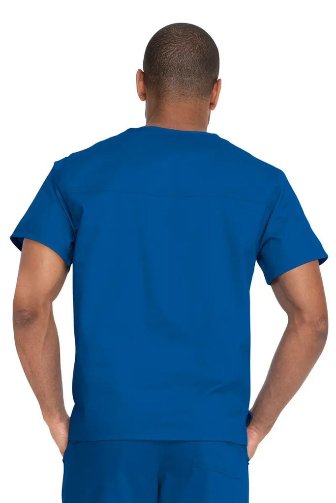 The back of the Dickies Industrial Unisex V-Neck Scrub Top in Royal Blue size 3XL featuring a center back length of 26.5".